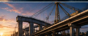 Infrastructure bridge project at sunset